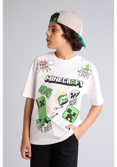 Defacto Mınecraft Oversıze Tişört Erkek Çocuk G8885a826smwt34 Beyaz-wt34