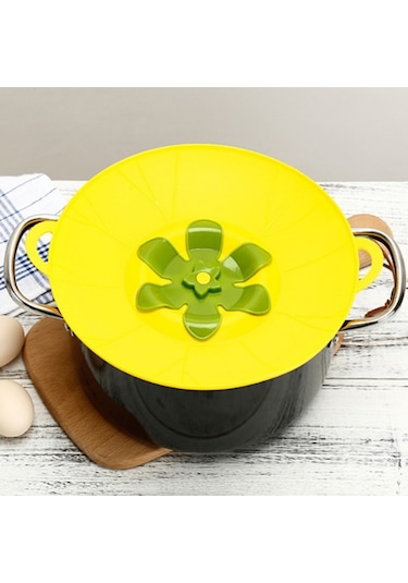 Silikon Çiçek Dökülmeye Dayanıklı Tencere Kapağı Sarı