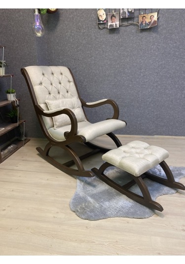 Asedia Rustik Ceviz Krem Sallanan Sandalye Dinlenme Koltuğu