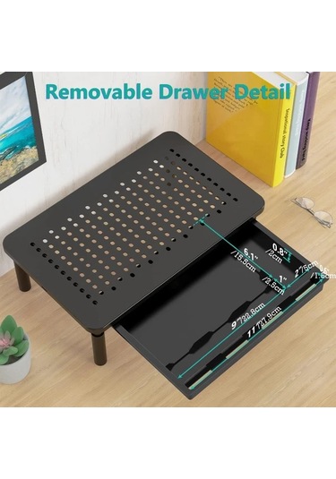 Xuweiwei Siyah Depolama İle Ergonomik Monitör Standı Hava Kanalı Alan Tasarruflu Masa Üstü Yükseltici 19.96 Kg Kadar Alüminyum Alaşım