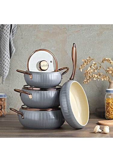 Oms 12001 7 Parça Biogranit Seramik Kaplama Tencere Seti Antrasit