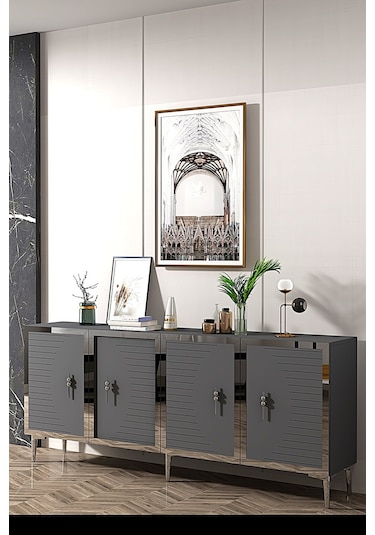 Ka1801as Tuna Konsol, Tv Sehpası Antrasit-sılver 180cm Antrasit/koyu Gri - Sılver