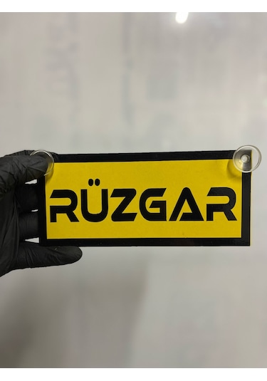 Sarı Renk Üzeri Siyah Renk Rüzgar Yazılı Vantuzlu Cam Süsü