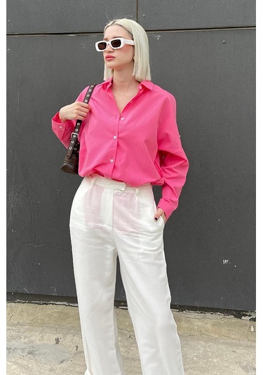 Madmext Mad Girls Fuşya Oversize Gömlek Mg1369 Fuşya