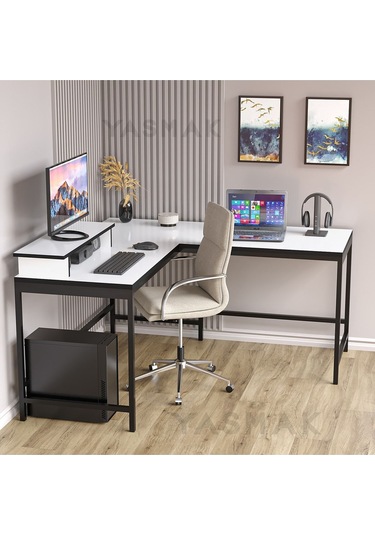 Beyaz L Tipi Çalışma Oyun Masası 270b Beyaz