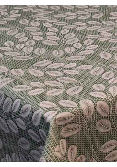 Elyaflı Pvc Muşamba - Desenli Silinebilir Masa Örtüsü Krem Fnt1248 Yeşil