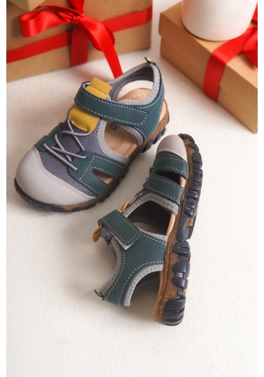 Çinçon Günlük Ortopedik Erkek Çocuk Sandalet Ayakkabı Haki