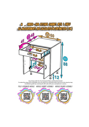 Modilayn Qplas M Set Ocak Altı Dolap 65x88x48 Cm. Çekmeceli, Kapaklı, Raflı Ve Baharat Raflı Beyaz