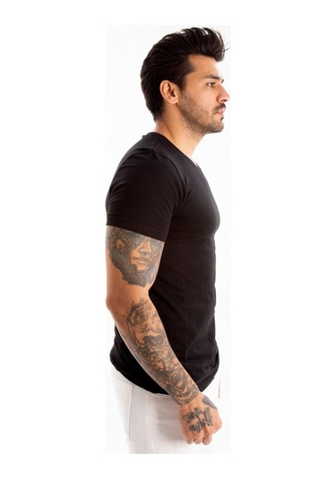 Deepsea Siyah Erkek Dar Kesim Basic Tişört 1801131-Siyah