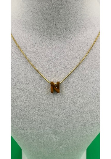 14k Altın Renginde N Harf Minimal Model Çelik Kadın Kolye Altın