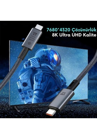 Coofbe 1mt Usb 4.0 240w Type-c Şarj Kablosu 40gbps Veri Aktarım Type-c 8k 60hz Görüntü Aktarım Kablosu 1 Adet