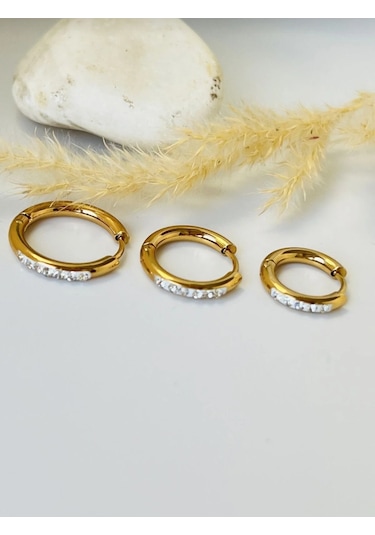 Gold Renk Zirkon Taşlı 6'lı Set Küpe Altın