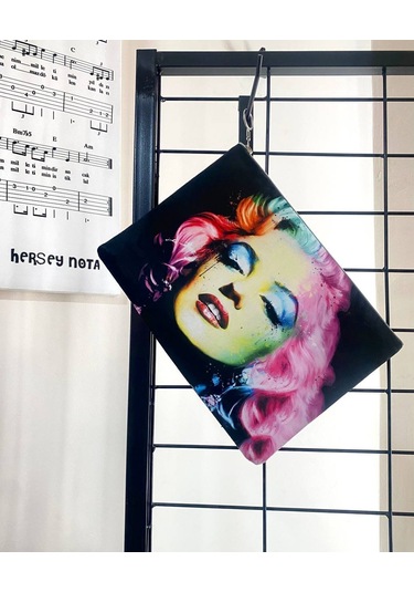 Herşey Nota Renkli Marilyn Monroe Clutch Portföy Çanta Çok Renkli
