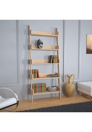 Pasifichome Only Raflı Açık Meşe Merdiven Kitaplık / Duvara Monte Kitaplık