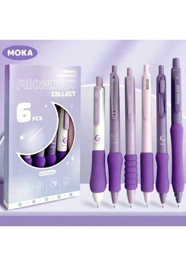 Tcherchı 6 Adet Kutulu Dopamin Yumuşak Kavrama Jel Kalemler 0.5mm Siyah Mor