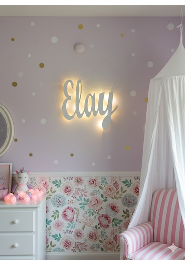 Duvar İsimliği Pilli Led Işıklı Ahşap İsim Tabelası 40x30 Cm