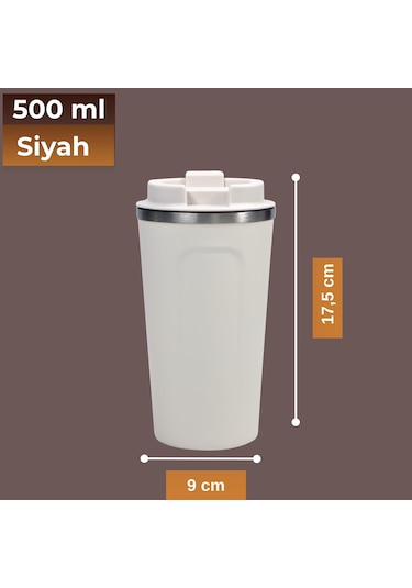 500 Ml Paslanmaz Çelik Bardak Termos Çift Katmanlı Beyaz