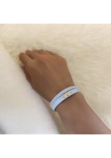 Archin H Harfine Özel Hakiki Beyaz Derili Taç Motifli 14 Ayar Altın Plakalı Hediye Bileklik-645harf H