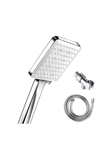 Tenfowee 1.5m Şeritli 6 Fonksiyonlu El Tutulu Duş Seti: 360 Ayarlı Braketli Baskı Artırıcı Dusch, Chrome, Duş Başlığı+braket+hortum Gümüş