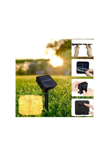 100 Ledli 12 Metre Solar Şerit Bahçe Dekorasyon Aydınlatma Sarı Işık Güneş Enerjili Sarı