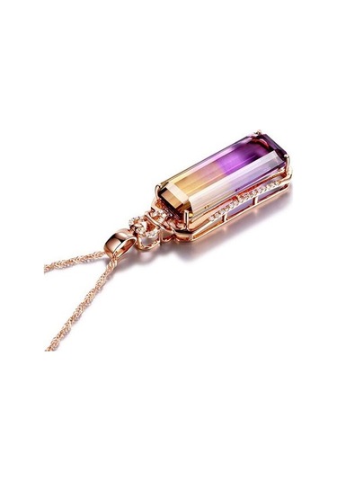 925 Gümüş Kolye Dikdörtgen Şekli Topaz Zirkon Kadınlar Için Taş Kolye Mücevherat Düğün Süsler Altın - Gümüş