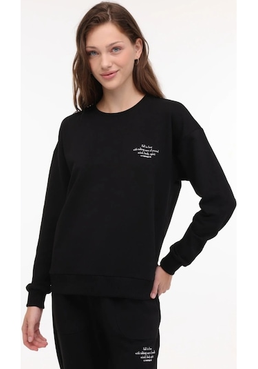 Lumberjack Anna Kadın Siyah Yuvarlak Yaka Sweatshirt Siyah