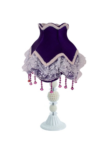 Mor Kadife Abajur İncili Metal Ayak Model Ab0772 Diğer