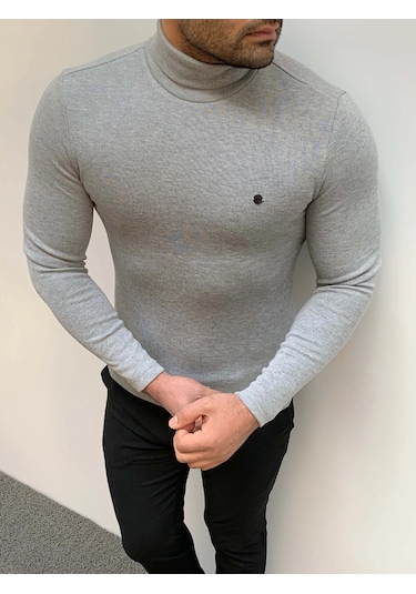 Modefendi Slim Fit A Kalite Pamuk Tam Boğazlı Kazak Gri