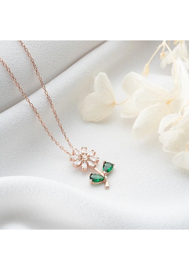 Vaoov 925 Ayar Gümüş Taşlı Çiçek Kolye