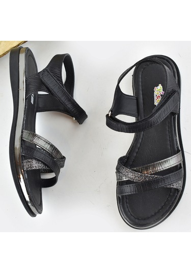 665e Ortopedik Taban Kız Çocuk Sandalet Terlik Düğün Abiye Gündelik Vetta Siyah