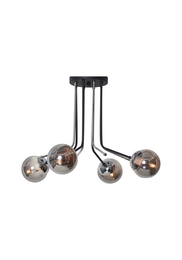 Luzarana Optik 4 Lü Krom Siyah Metal Gövde Füme Camlı Tasarım Lüx Avize Çok Renkli
