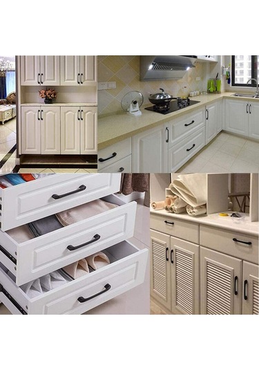 12 Adet Siyah Mutfak Kapı Kolu 96mm Çinko Alaşımlı Çekmece Kapı Kolları