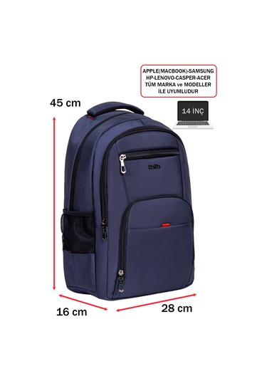 Dada 06 Apple Mocbook Uyumlu Usb Aparatlı Lacivert Laptop Sırt Çantası 14 İnç Darbe Emici Koruma
