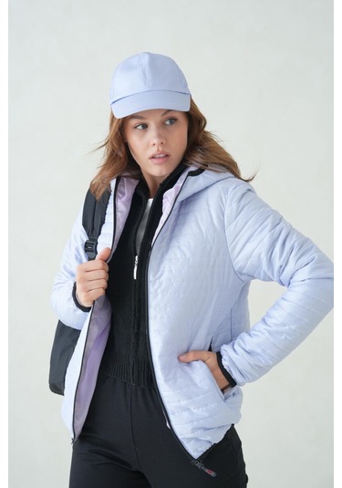 İçi Astarlı Su Ve Rüzgar Geçirmez Cepli Kapüşonlu Kadın Mont Buz Mavisi