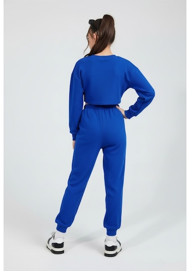 Aden Kids Kız Çocuk Krop Model Alt Üst Takım Toplam 3 Parça Saks