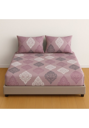 Çift Kişilik Desenli Lastikli Çarşaf Seti 160x200 Cm + 2 Adet Yastık Kılıfı 50x70 Gülkurusu