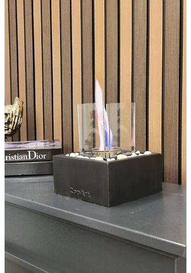 Quadrata Siyah Biyoetanol Masaüstü Şömine - 1 Lt Yakıt Ve Dekoratif Taş Hediye