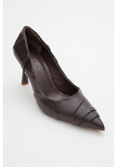 Anly Kahverengi Cilt Kadın İnce Topuklu Ayakkabı Kahve Cilt Kahverengi