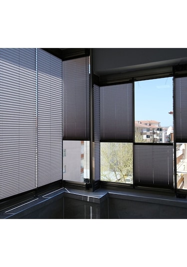 Plise Katlanır Cam Balkon Perdesi - Ofis Perdesi - Mutfak Perdesi - Salon Perdesi Antrasit Antrasit