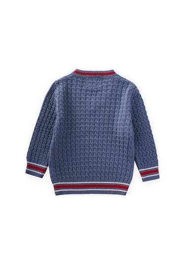 Cigit Saç Örgü V Yaka Kazak 2-9 Yaş İndigo Mavi İndigo Mavi