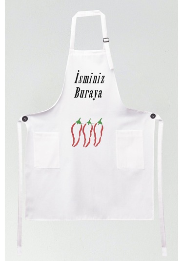 Mutfak Önlüğü Kişiye Ve İsme Özel Nakışlı Mutfak Önlüğü Biber01 Farklı Renkler Beyaz