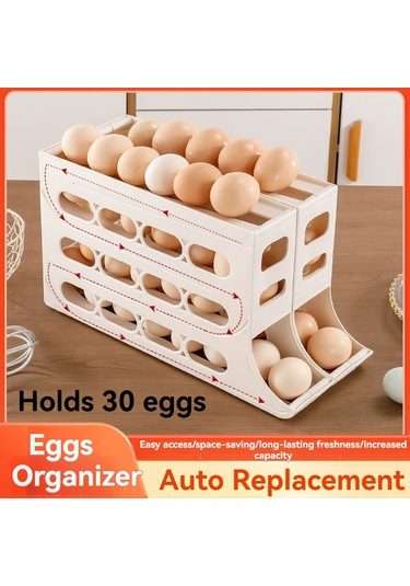Springsun Otomatik Yuvarlanan 30 Yumurta Kapasiteli, Çift Katlı, Buzdolabı Kapısı Yerine Konabilir, Dayanıklı, Sağlıklı Yumurta Depolama Kutusu - Beyaz 1 Adet Beyaz
