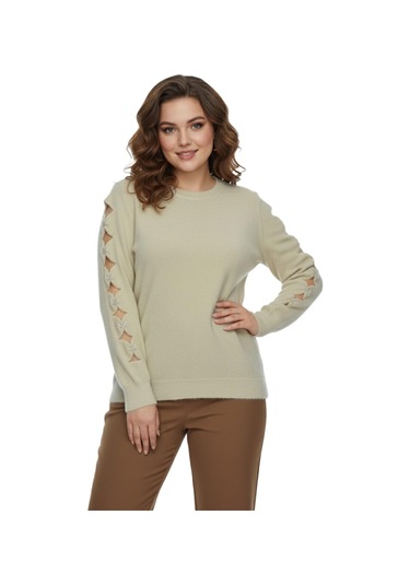 Lavella Kadın Kol Taşlı Modelli Sakallı Triko Kazak Bgl-st05077 Taş