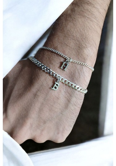 Modagümüşevi 925 Ayar Gümüş Harfli Çift Bilekliği