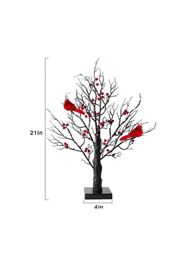 Geeroyoo Led Aydınlatmalı Kırmızı Kuş Ve Meyve Desenli Orman Dekorasyon Lambası - Noel, Yılbaşı, Partiler İçin Isıklı Ambiyans Oluşturucu Tahtaüstü Dekoratif Işık Kırmızı