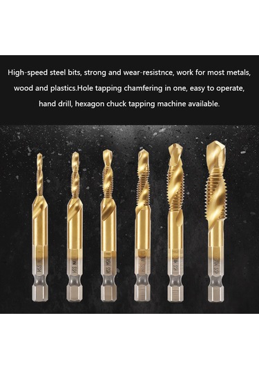 Kangvka Hss Heksagonal Saplı Matkap, Delme, Vida Kesme Ve Köşe Yumuşatma 3'ü 1 Seti - Tin Kaplama, M3-m10 Boyutları, 6 Adet