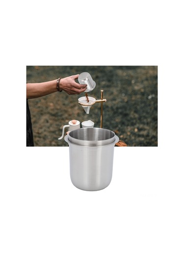 Geeroyoo 150ml Paslanmaz Çelik Kahve Toz Toplayıcı, 58mm İtalyan Kolu Uyumlu, Ellerden Kurtarır, Uçan Toz Engeller, Kolay Temizlenir Siyah Gri