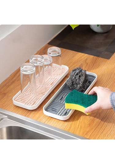 Gri Lavabo Sabunluk Mutfak Depolama Tepsileri Ev Düzenleyici Sünger Tutucu Bardak Sofra Drenaj Tepsisi Bulaşık Yıkama Scrubber