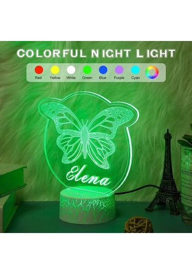 Wealthglow Kişiselleştirilmiş Kelebek Gece Lambası Özel Isim Akrilik Led Cen4u7 Siyah