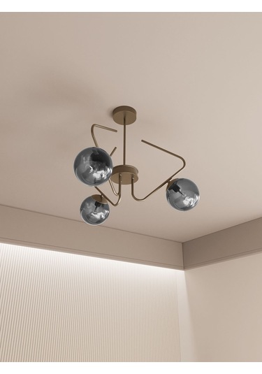 Lunor Cam Küre Başlıklı Modern 3'lü Avize Salon Ve Oturma Odası Siyah